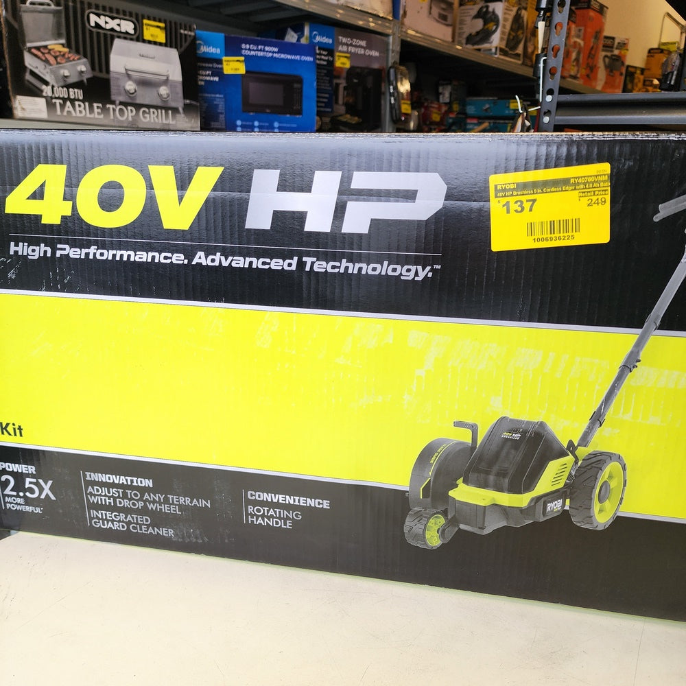 40V HP Brushless 9 in. Cordless Edger with 4.0 Ah Battery and Charger (RY40760VNM) 40V HP Brushless 9 in. Cordless Edger with 4.0 Ah Battery and Charger (RY40760VNM)